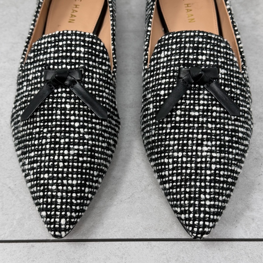 Cole Haan Viola Black & White Tweed Pointed Toe Skimmers/Loafers Size 9B - Picture 3 of 11